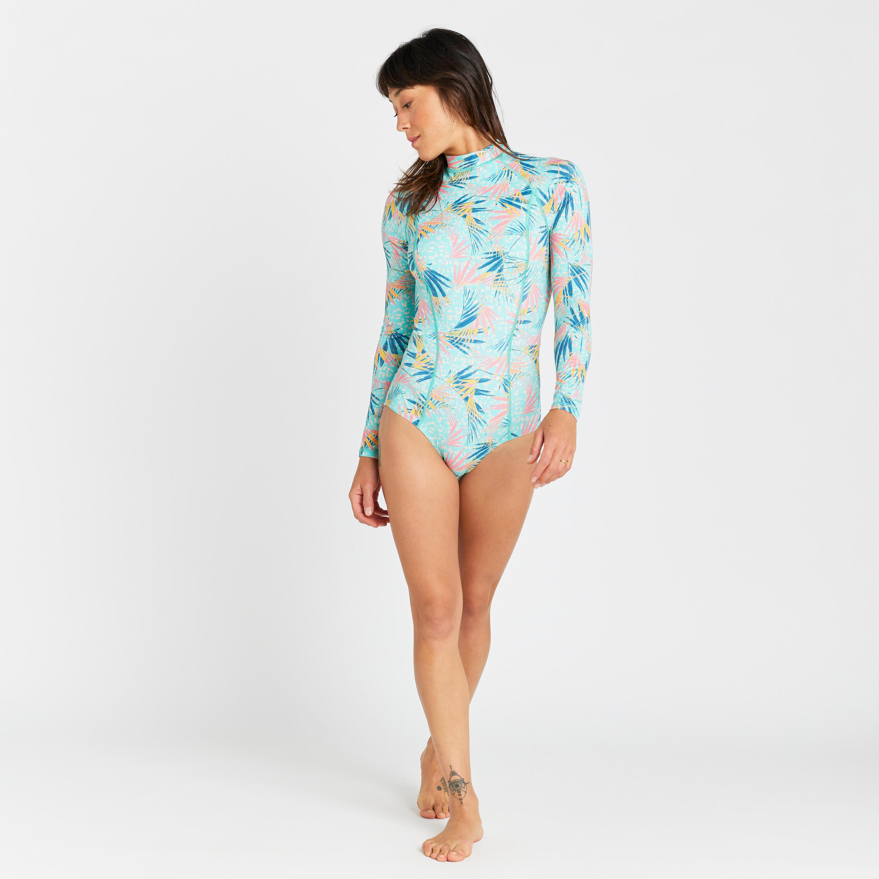 Women's 1-piece long sleeved swimsuit - Dani leoplant turquoise 6/6