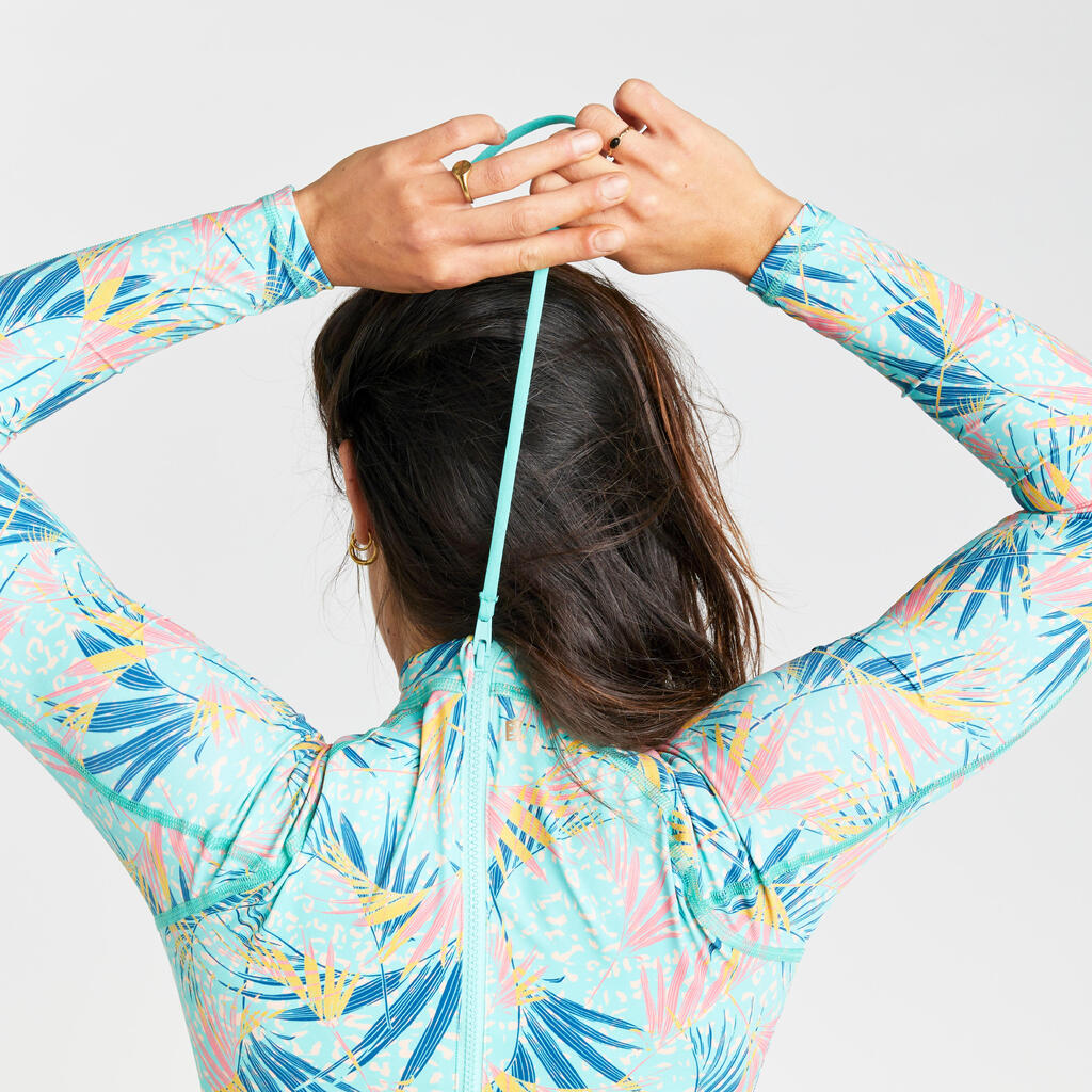 Women's 1-piece long sleeved swimsuit - Dani leoplant turquoise