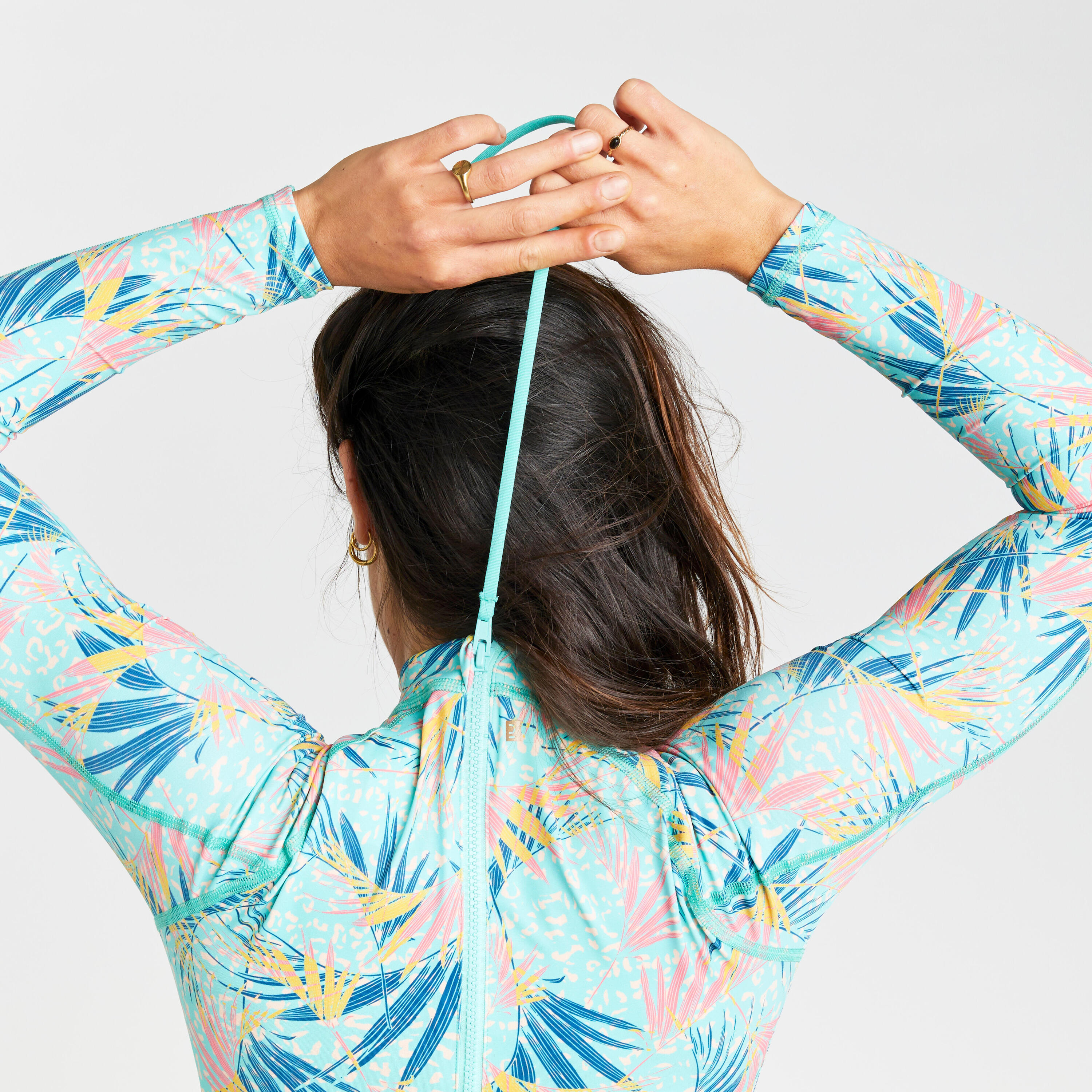 Women’s 1-piece long sleeved swimsuit - Dani leoplant turquoise 5/6