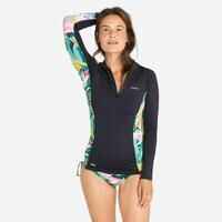 Women’s Long-SleeveD UV Protection T-Shirt - 500 Tropical Black Green