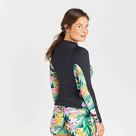 Women’s Long-SleeveD UV Protection T-Shirt - 500 Tropical Black Green