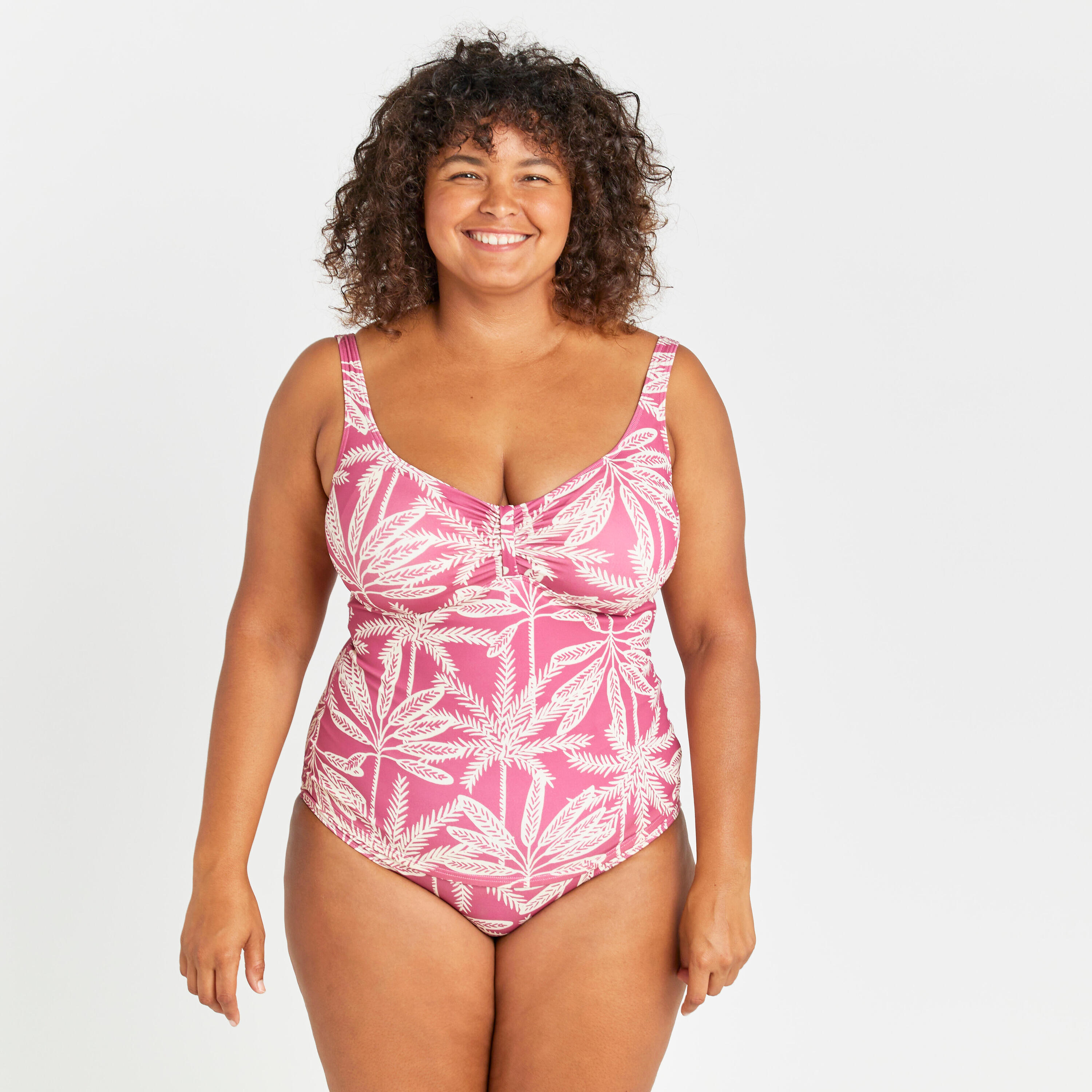 OLAIAN Bañador Mujer reductor rosa palmeras. Disponible talla grande