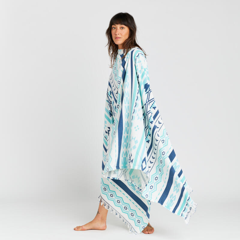 Strandlaken/poncho voor surfen Blank blauw 190 x 190 cm