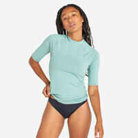 חולצת טי קצרה עם הגנת UV לנשים דגם 100 לספורט מים - חאקי בהיר