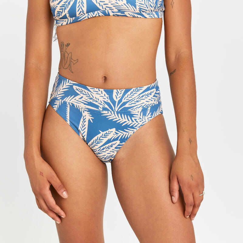 Kadın Yüksek Bel Bikini Altı - Mavi - Palmiye Desenli - NORA