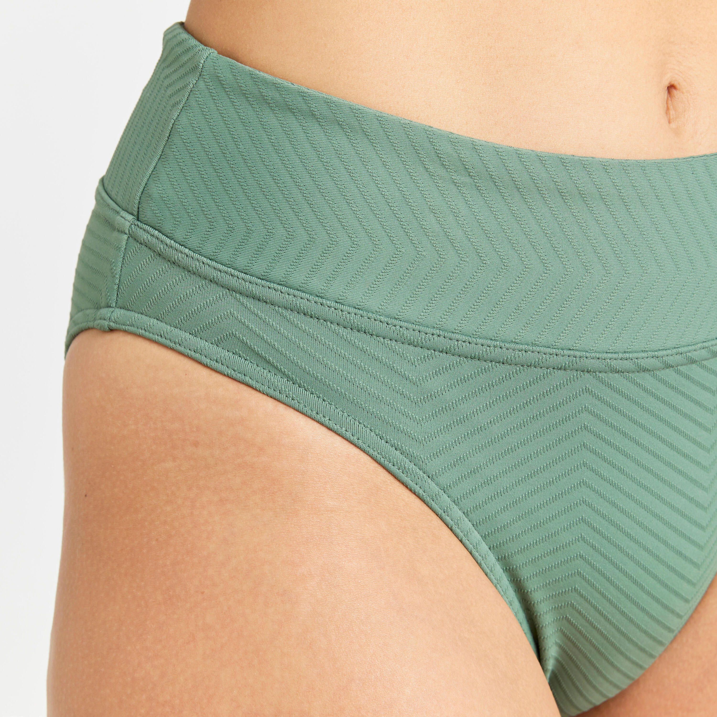 Women's high-waisted textured briefs swimsuit bottoms - Nora khaki 4/4