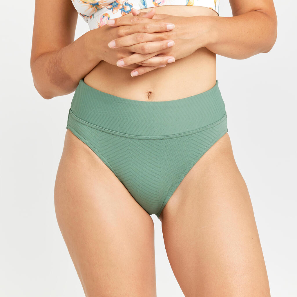 Bas de maillot de bain culotte texturée taille haute Femme - Nora kaki