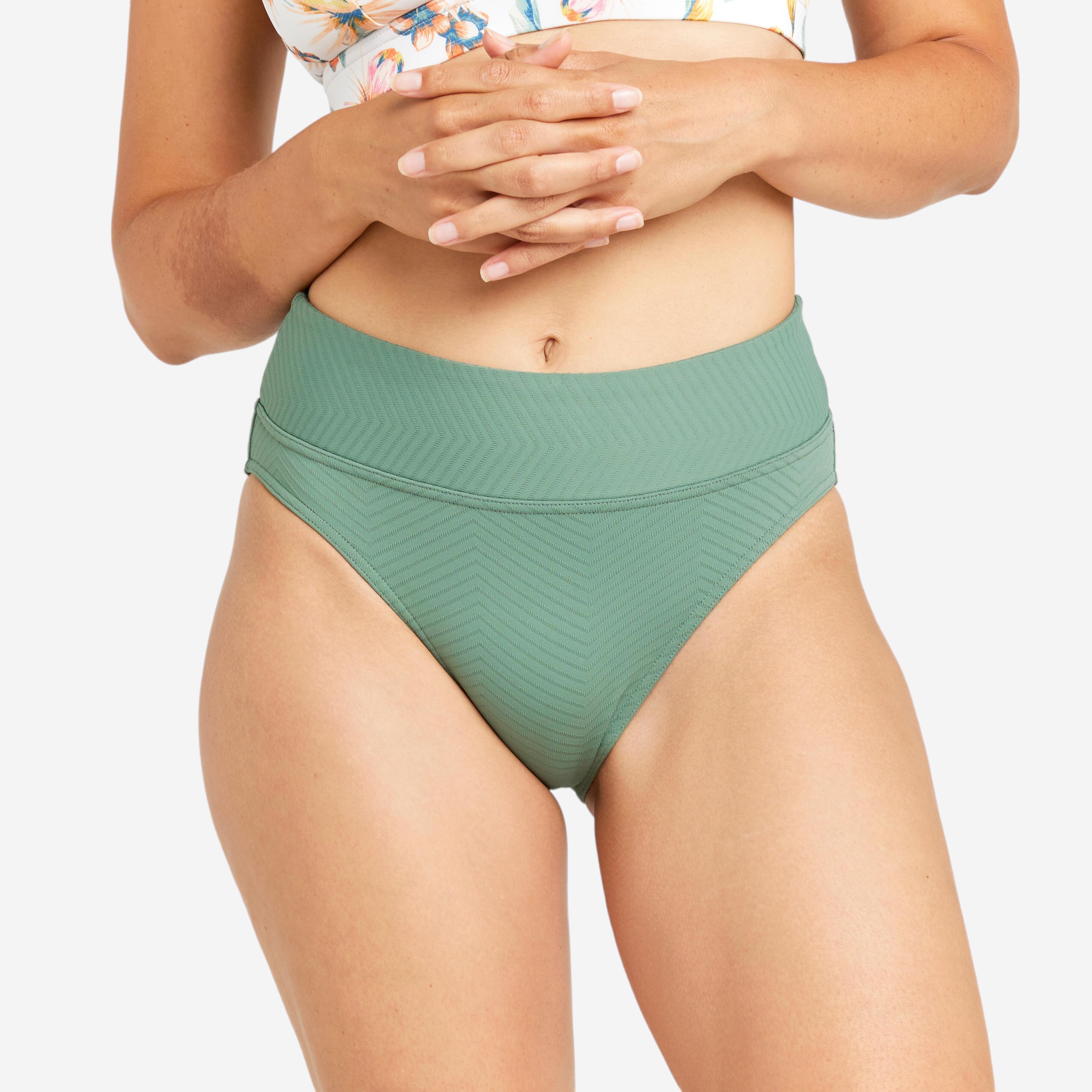 Women's high-waisted textured briefs swimsuit bottoms - Nora khaki