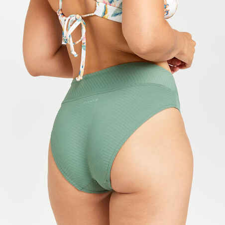 Women's high-waisted textured briefs swimsuit bottoms - Nora khaki