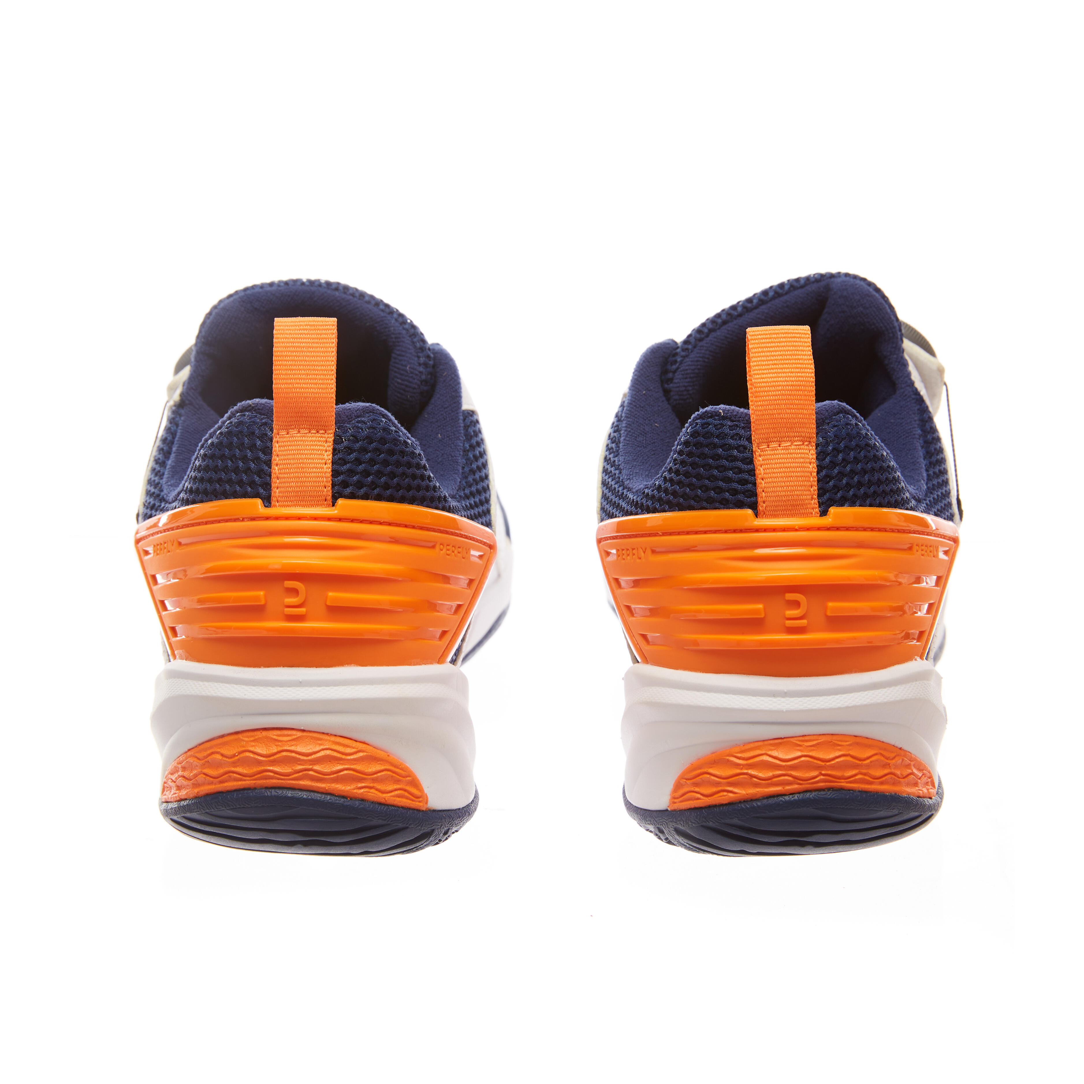 Men s Badminton Shoes BS Perform 590 LDT Snow white orange Perfly Decathlon
