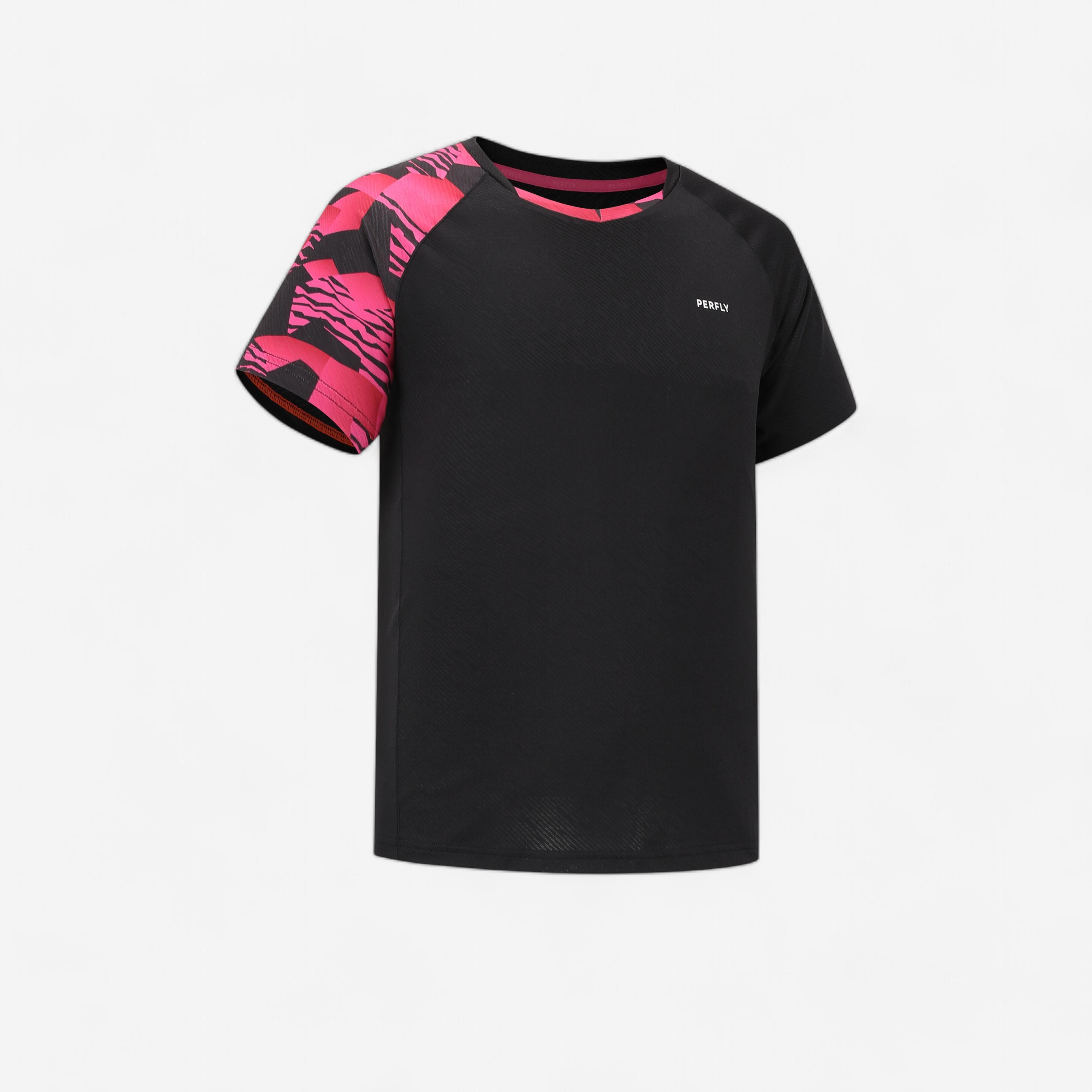 Uomo Maglietta Badminton Lite 560 - Nero e rosa fluorescente