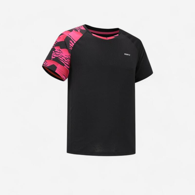 Camiseta de bádminton LITE 560 Hombre Negra flúor magenta