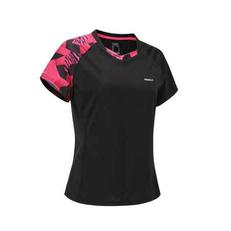 Črna ženska majica s kratkimi rokavi za badminton LITE 560