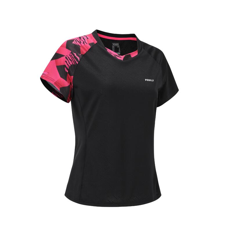 T-shirt badminton donna LITE 560 nero-fluo