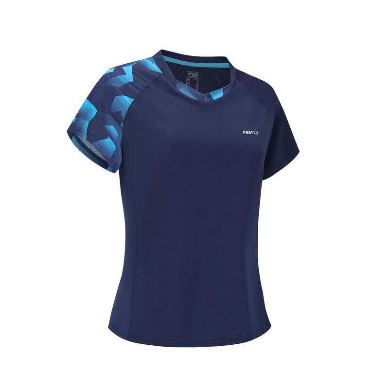 Badmintonshirt voor dames LITE 560 marineblauw/aqua