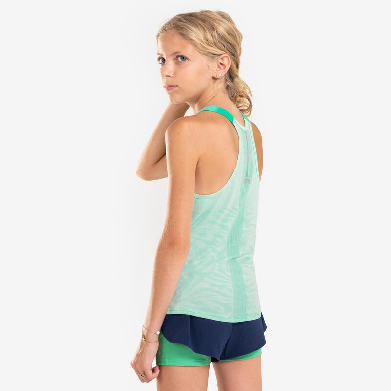 Ademende hardloopshort met binnenbroek voor meisjes DRY 900 marineblauw/groen