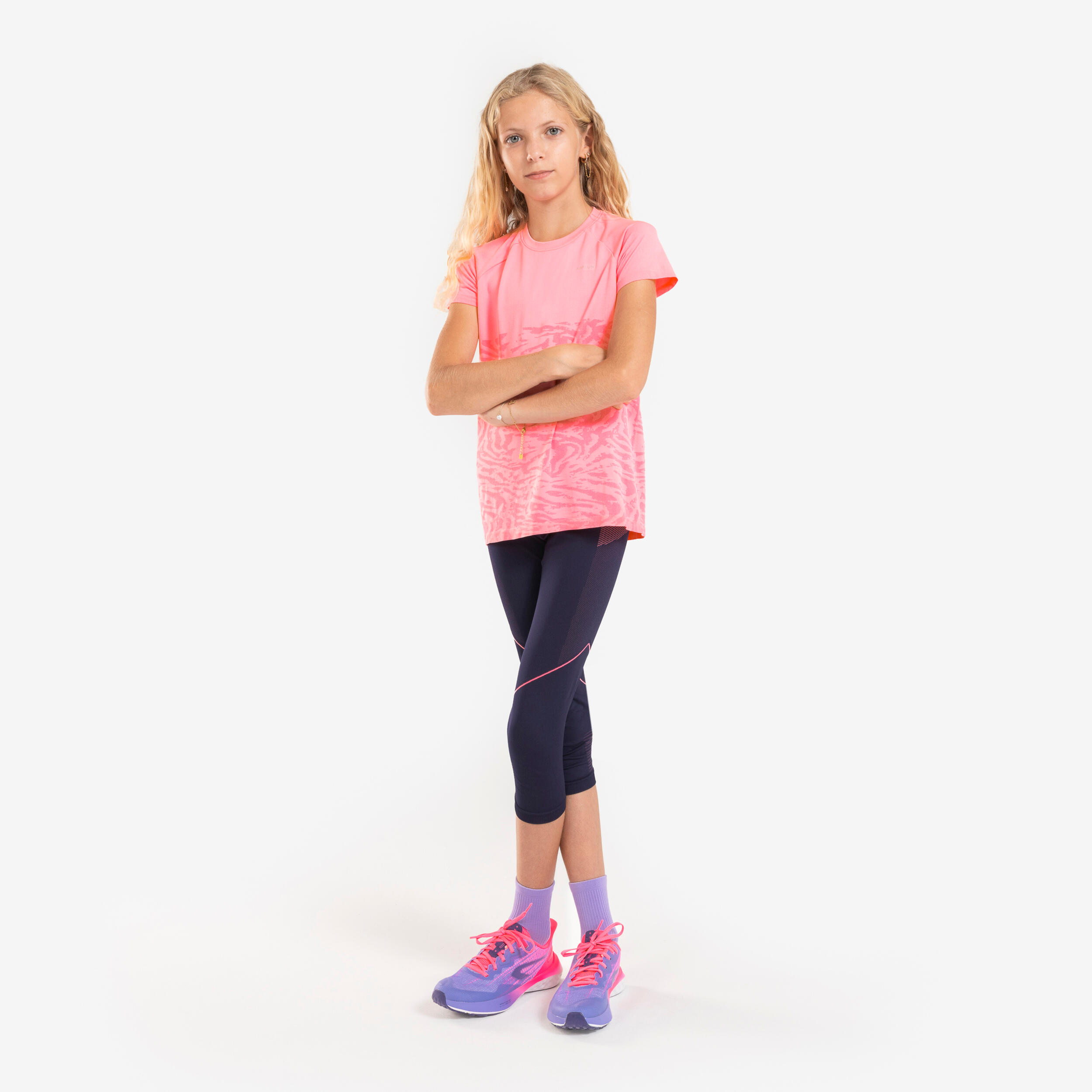 Girls' running pants - KIPRUN Confort 500 navy and pink