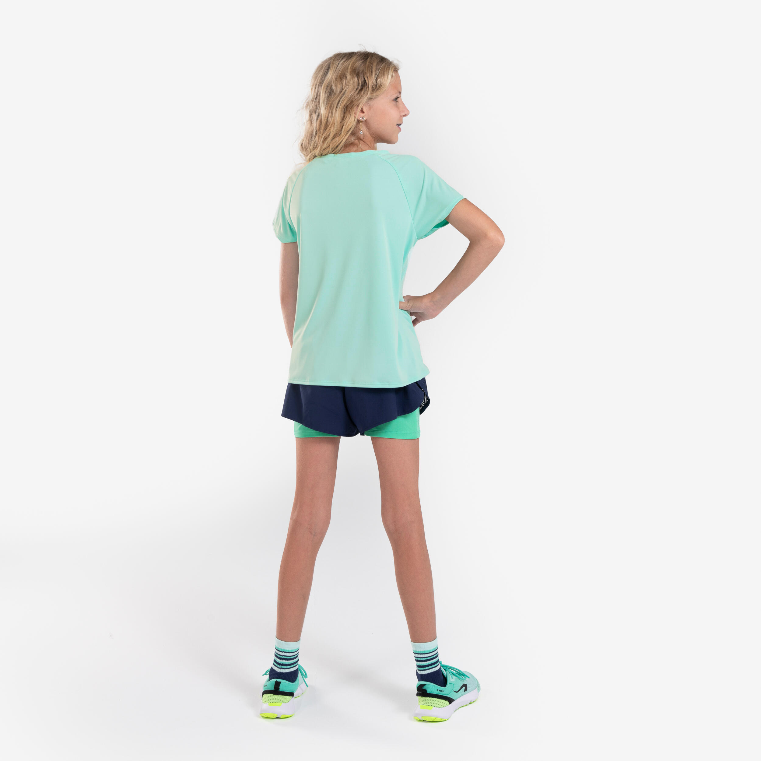 Girls' KIPRUN DRY 900 tight running shorts - navy green 10/11