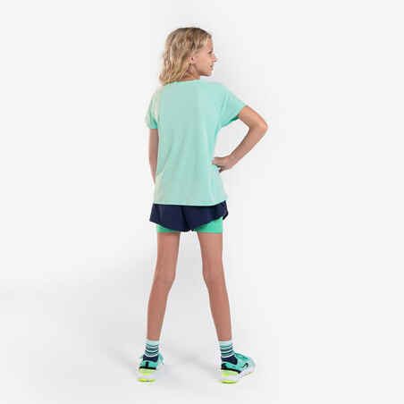 מכנסי ריצה קצרים צמודים KIPRUN DRY 900 לבנות - ירוק נייבי