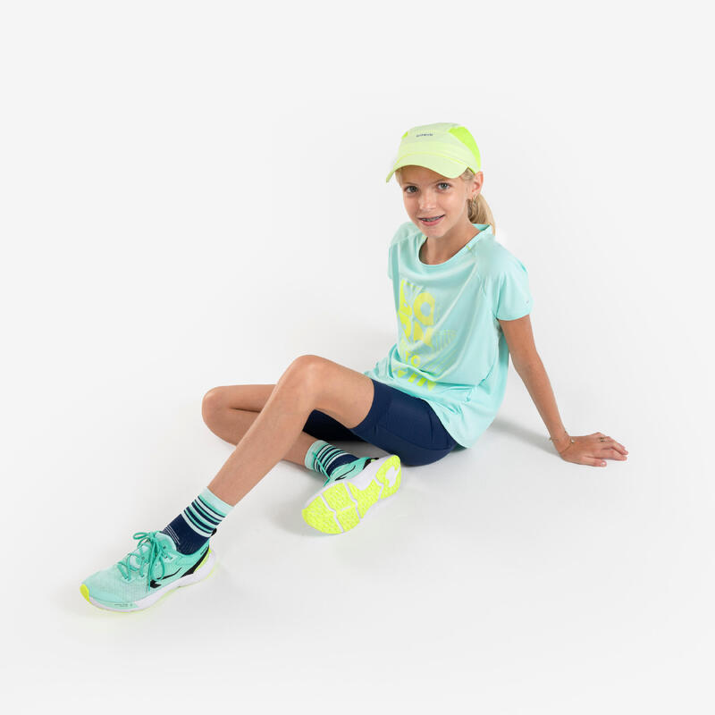 Cuissard de running Enfant-KIPRUN dry+ bleu marine et vert