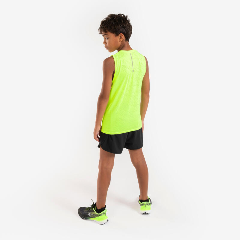 Calções de corrida respiráveis de Criança - KIPRUN DRY+ 900 preto e amarelo fluo