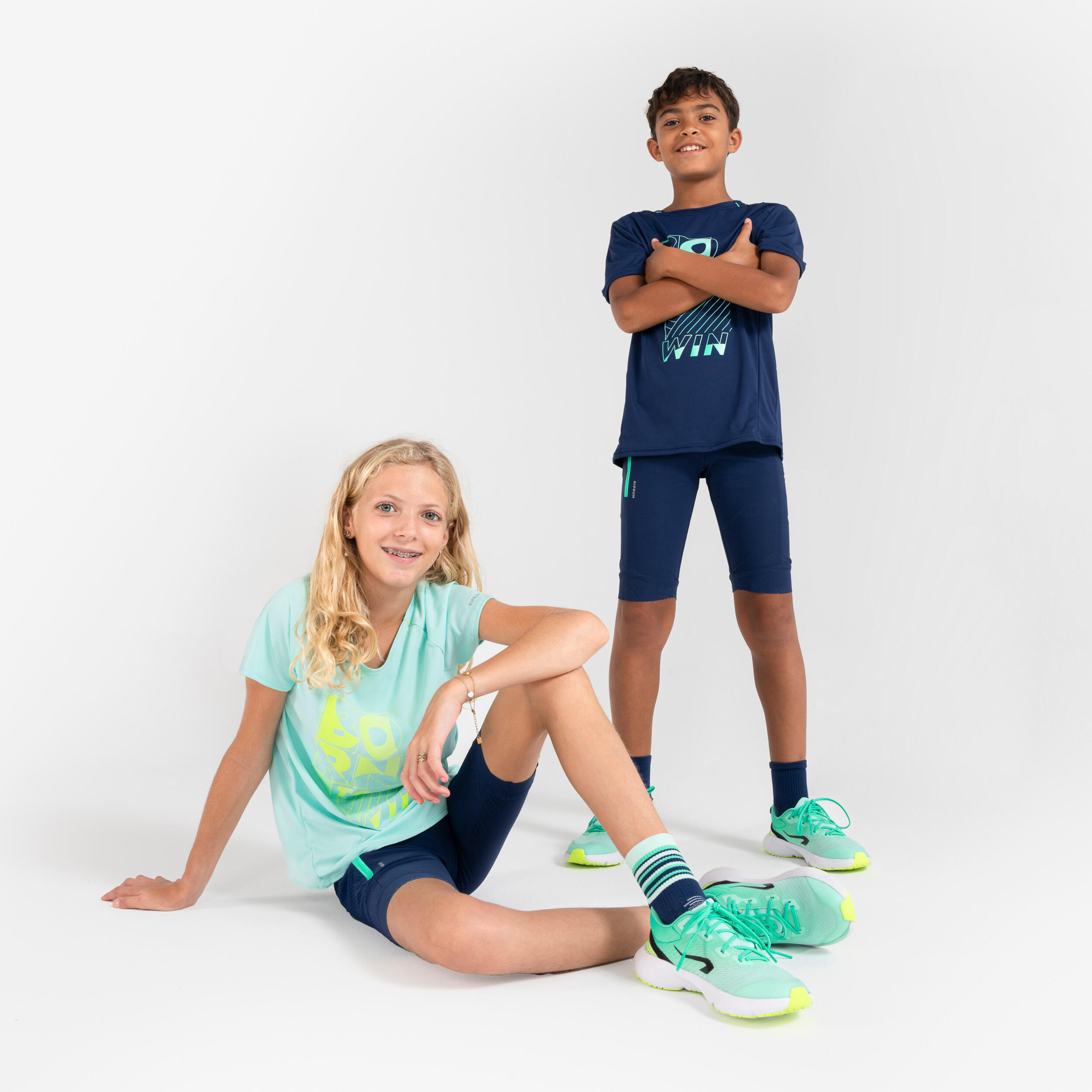 Kids' KIPRUN dry+ running shorts - navy blue and green 17/17