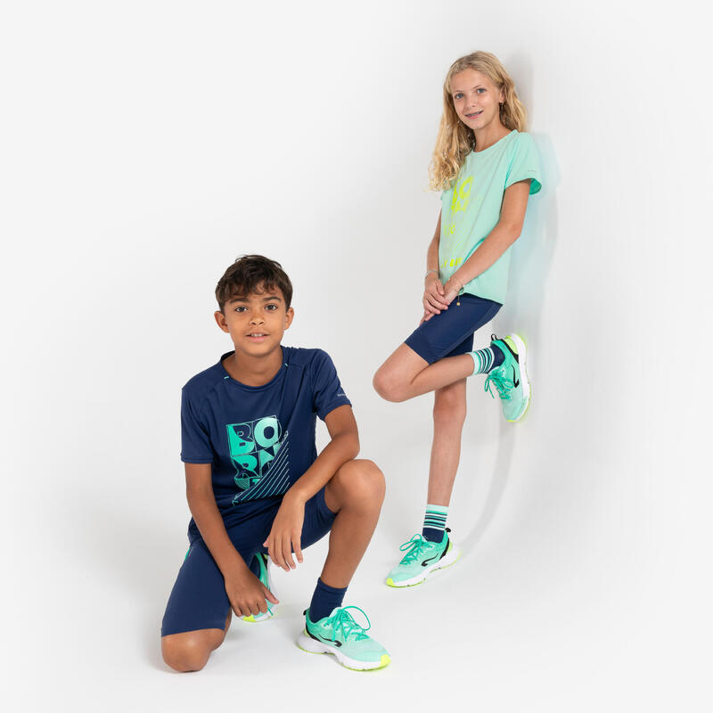 Ademend hardloopshirt voor kinderen Dry+ 500 marineblauw/groen