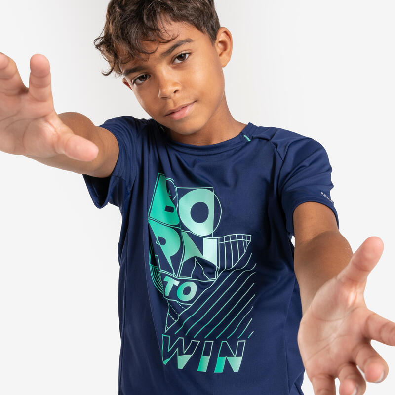 Ademend hardloopshirt voor kinderen Dry+ 500 marineblauw/groen