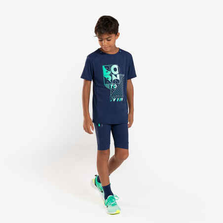 Kids' KIPRUN dry+ running shorts - navy blue and green