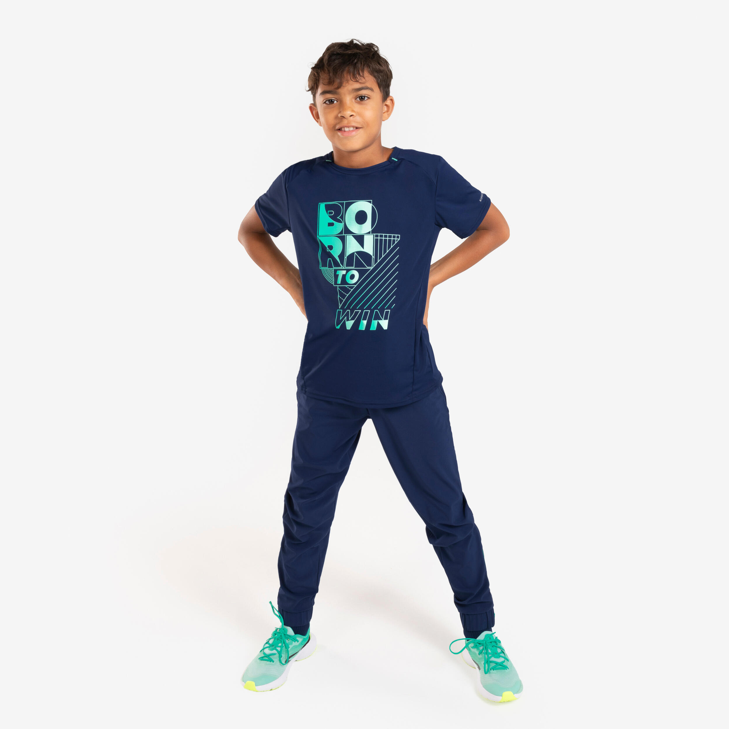 Decathlon | Pantaloni running bambino DRY+ blu-verde |  Kiprun