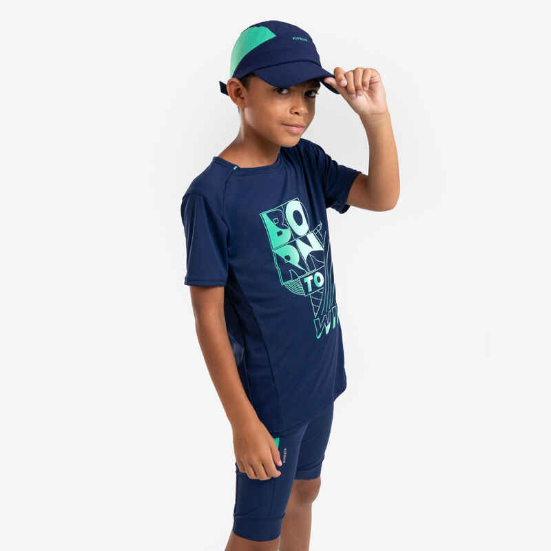 כובע ריצה נושם לילדים KIDS RUN DRY - כחול צי וירוק