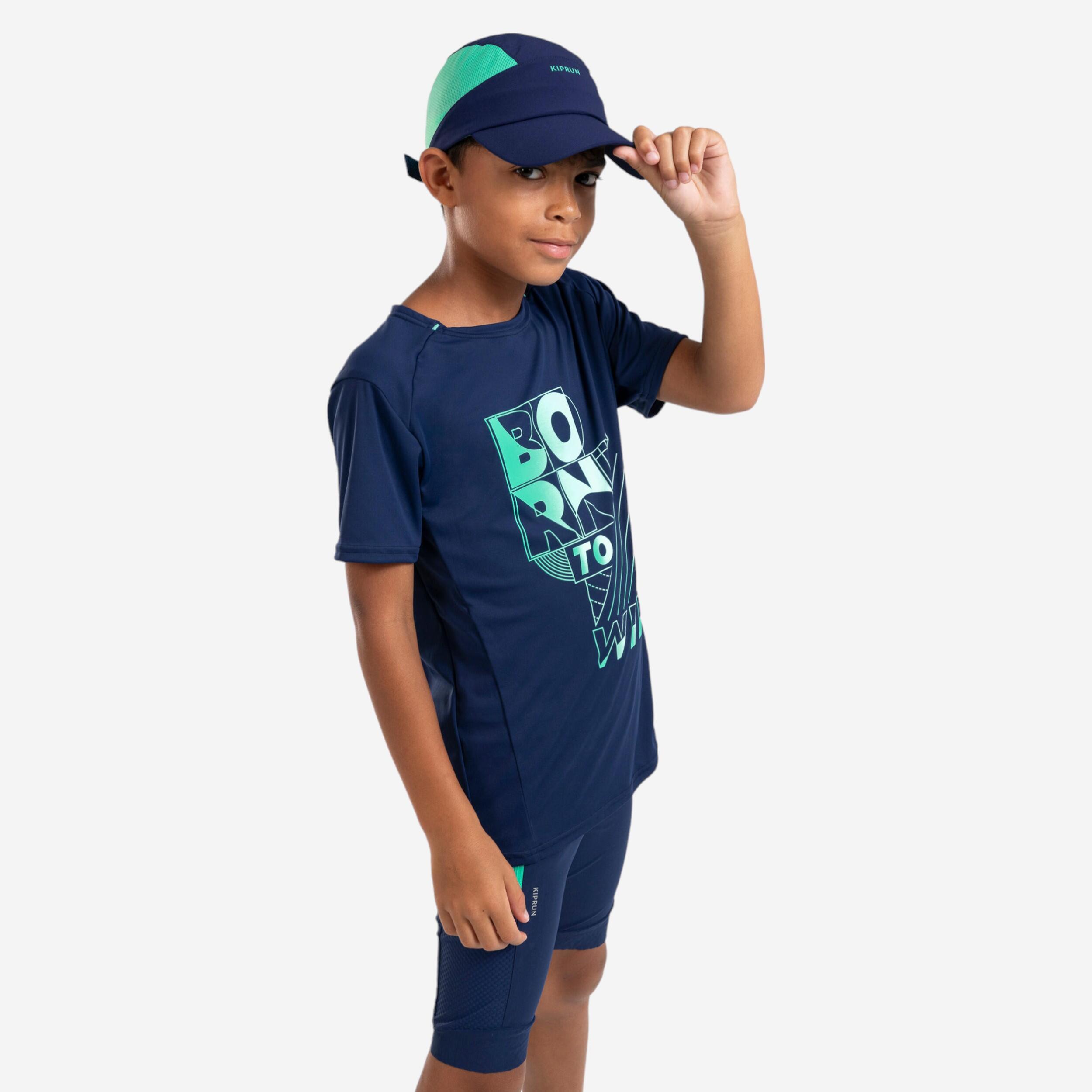 Breathable children's running cap - KIPRUN Run Dry Navy Green