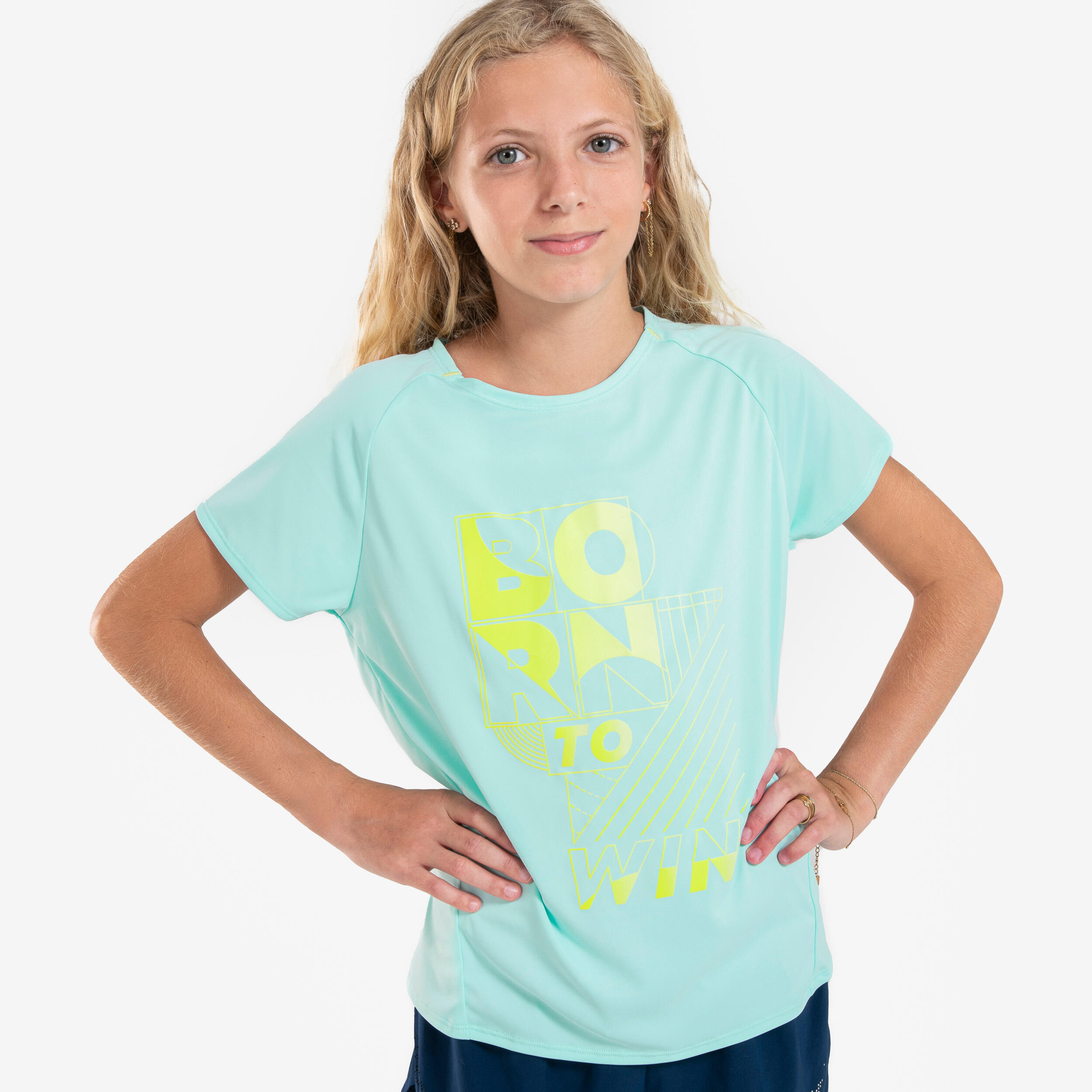 Girl's KIPRUN DRY+ 500 breathable running T-shirt - pastel green 1/9