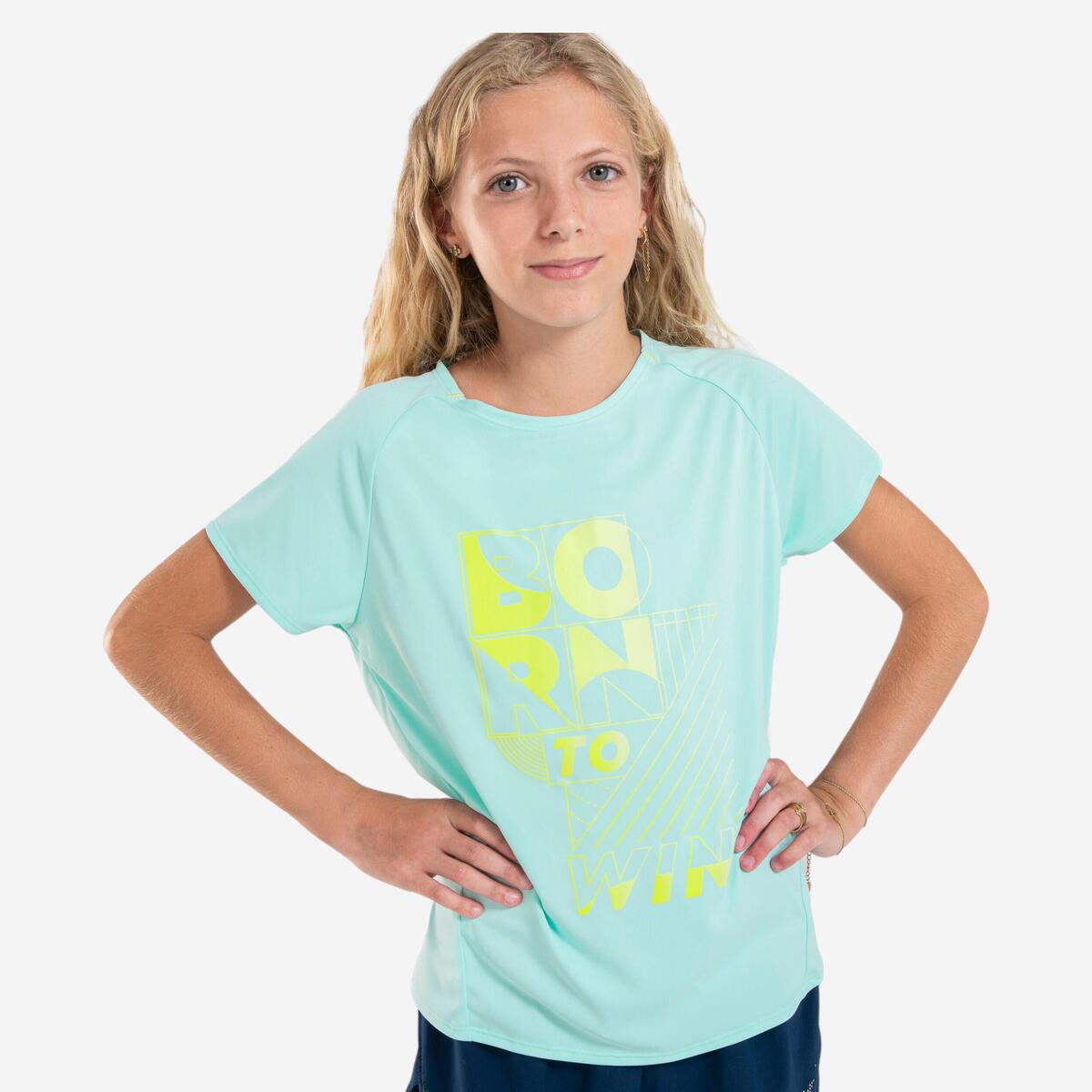 T-shirt de running respirant Fille - KIPRUN DRY+ 500 vert pastel