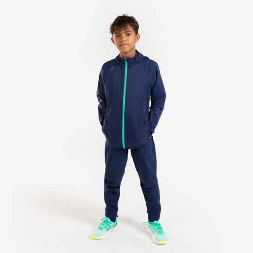 
      Kids' Kiprun Wind running windproof hooded jacket - navy green 
  