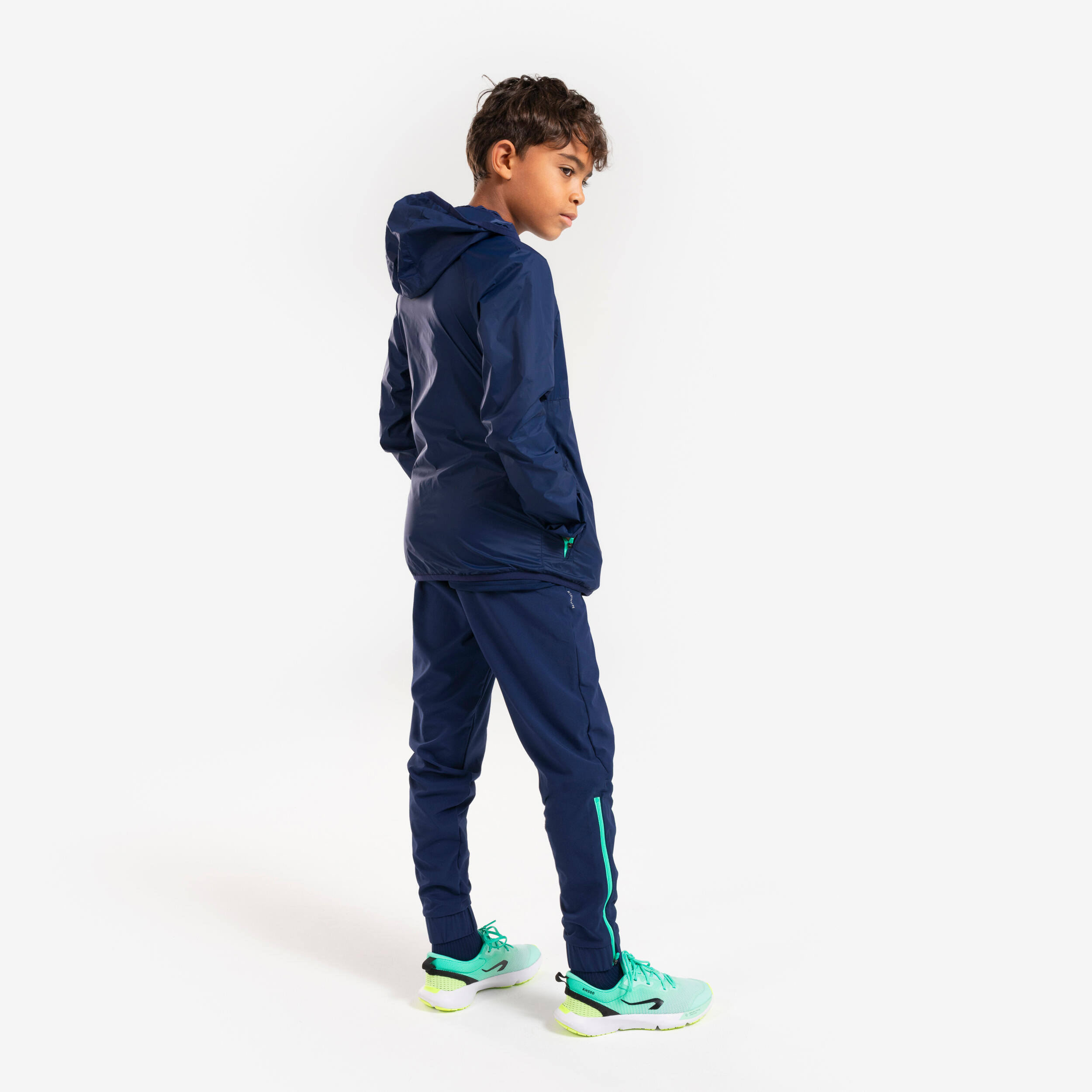 Kids' Kiprun Wind running windproof hooded jacket - navy green  2/10