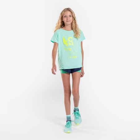 Girls' KIPRUN DRY 900 tight running shorts - navy green