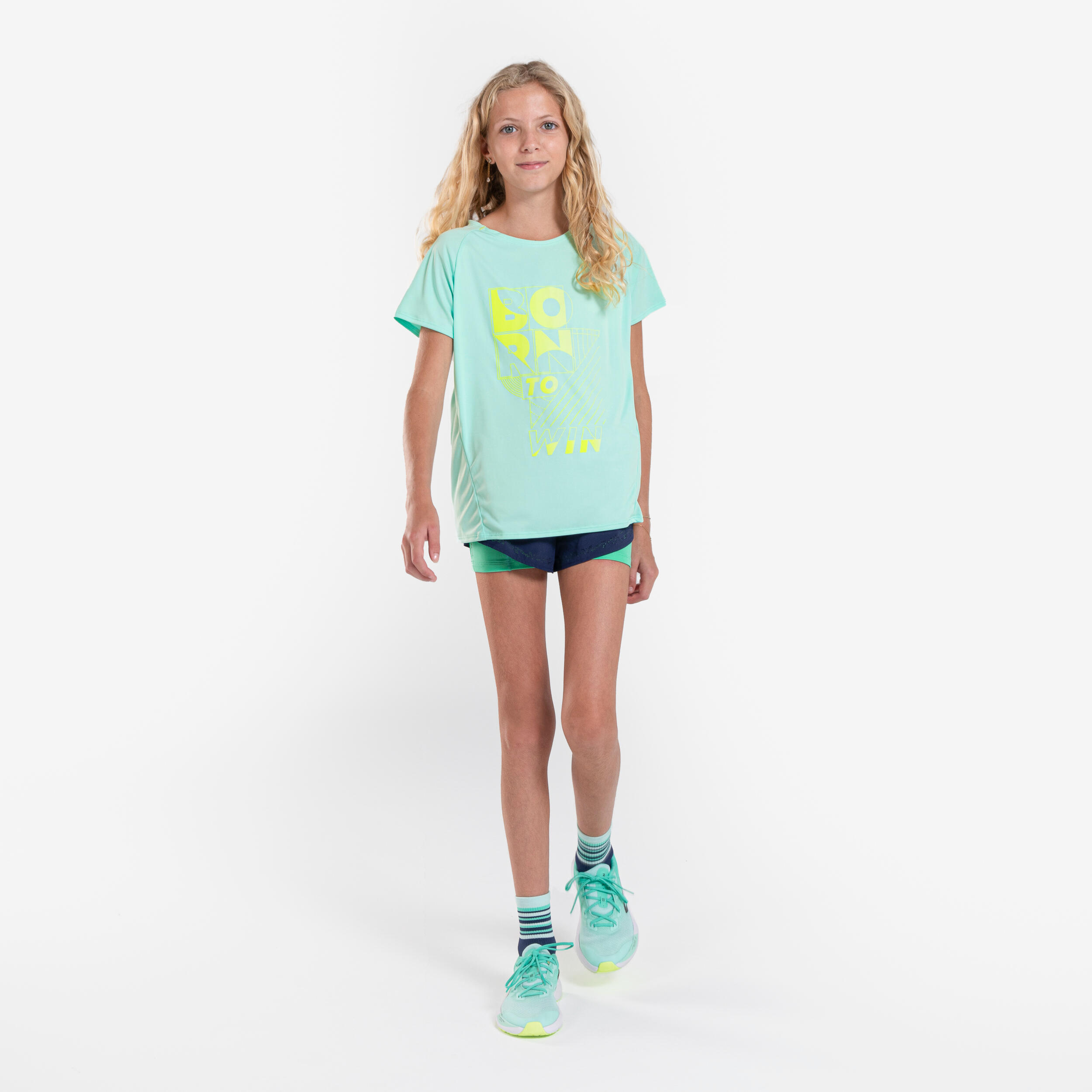 Girls' KIPRUN DRY 900 tight running shorts - navy green 5/11