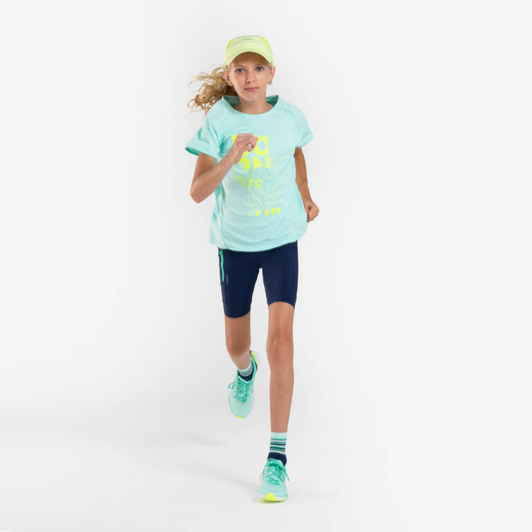 Kids' KIPRUN dry+ running shorts - navy blue and green