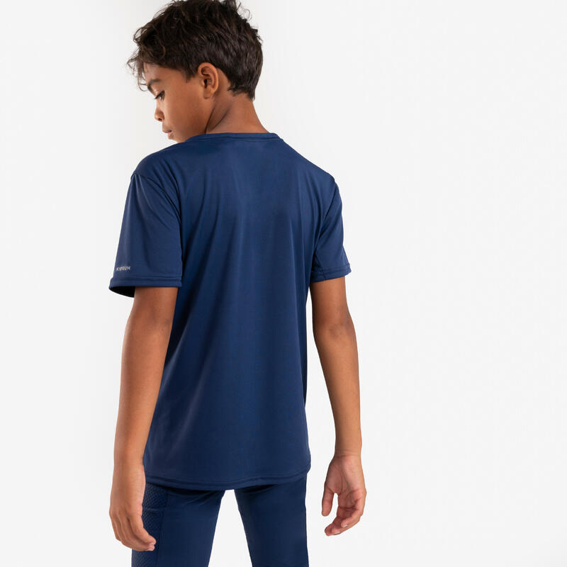 Ademend hardloopshirt voor kinderen Dry+ 500 marineblauw/groen