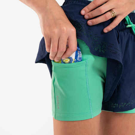 Girls' KIPRUN DRY 900 tight running shorts - navy green