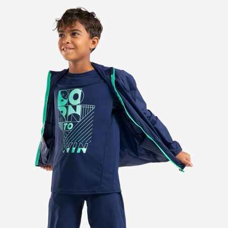 Kids' Kiprun Wind running windproof hooded jacket - navy green 