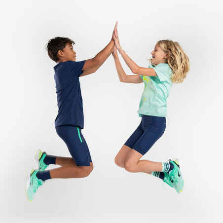 Kids' KIPRUN dry+ running shorts - navy blue and green