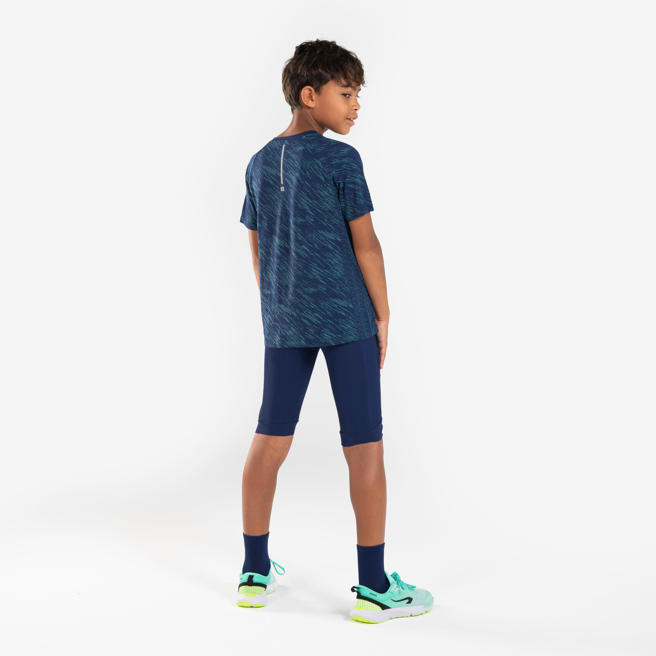 Cuissard de running Enfant-KIPRUN dry+ bleu marine et vert