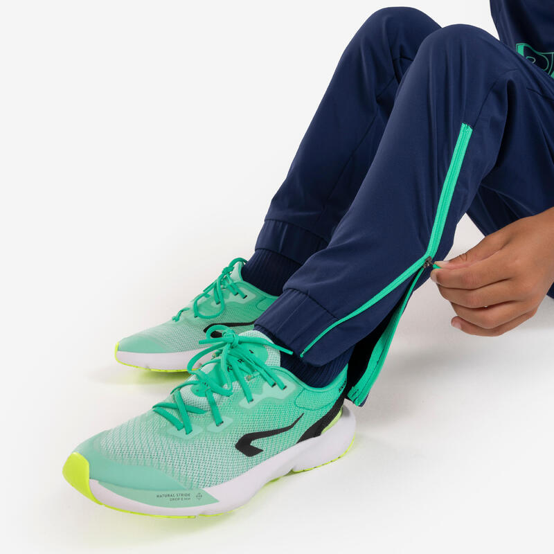 Calças de atletismo com fecho Criança - KIPPRUN DRY + azul marinho verde