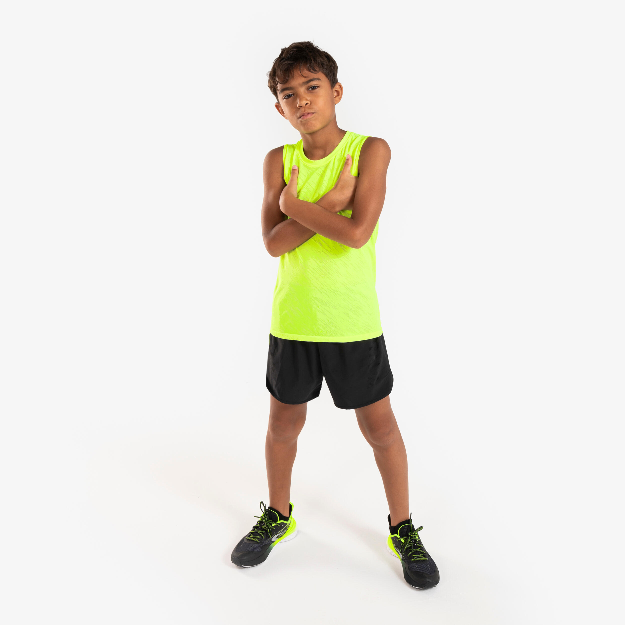 Kid's KIPRUN DRY+ 900 running shorts - black and neon yellow 1/11