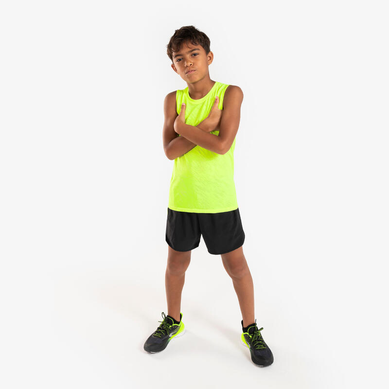 Short de running respirant Enfant - KIPRUN DRY+ 900 noir et jaune fluo