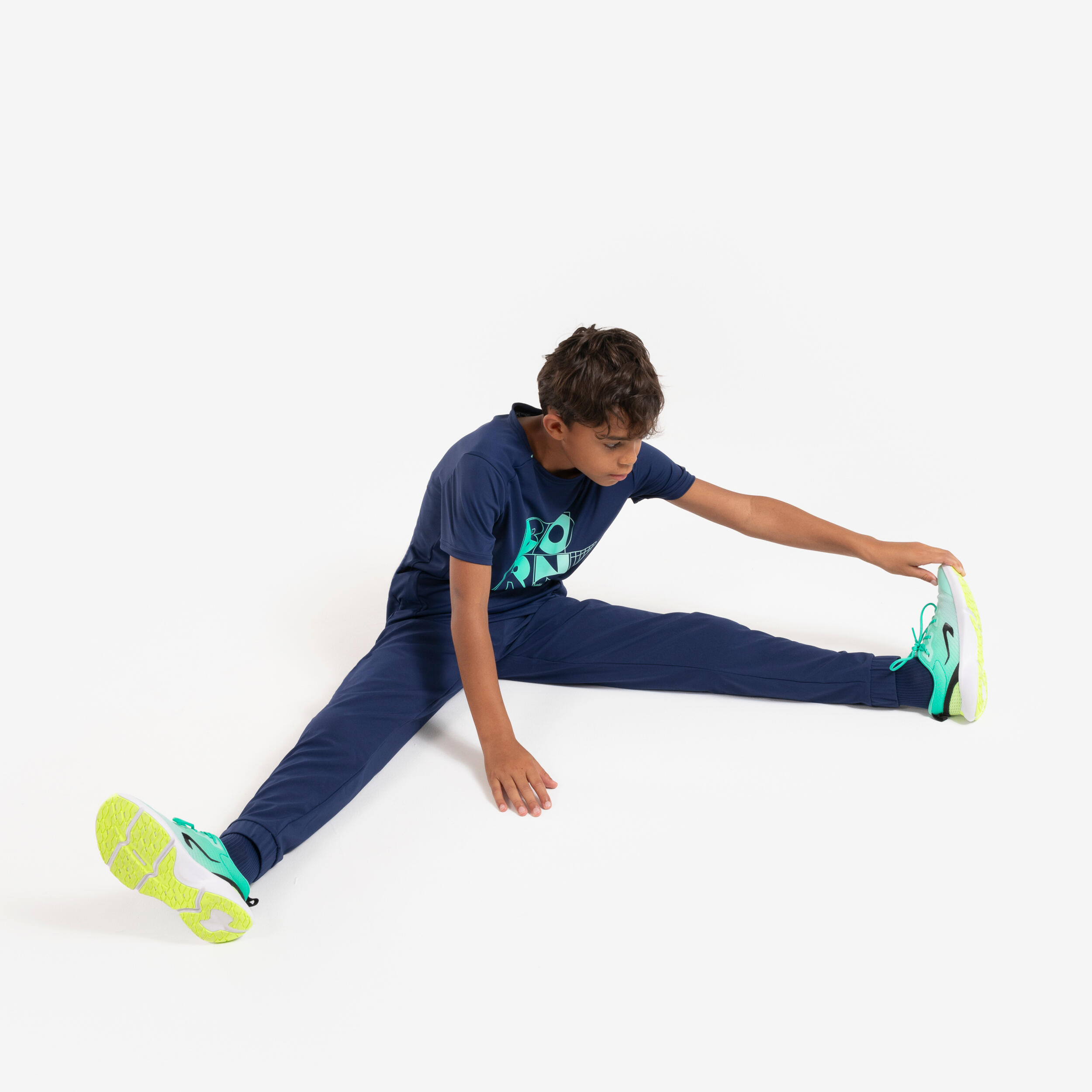 Children's running pants with zip - KIPRUN DRY+ navy green