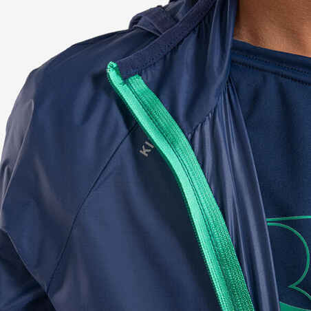 Kids' Kiprun Wind running windproof hooded jacket - navy green 