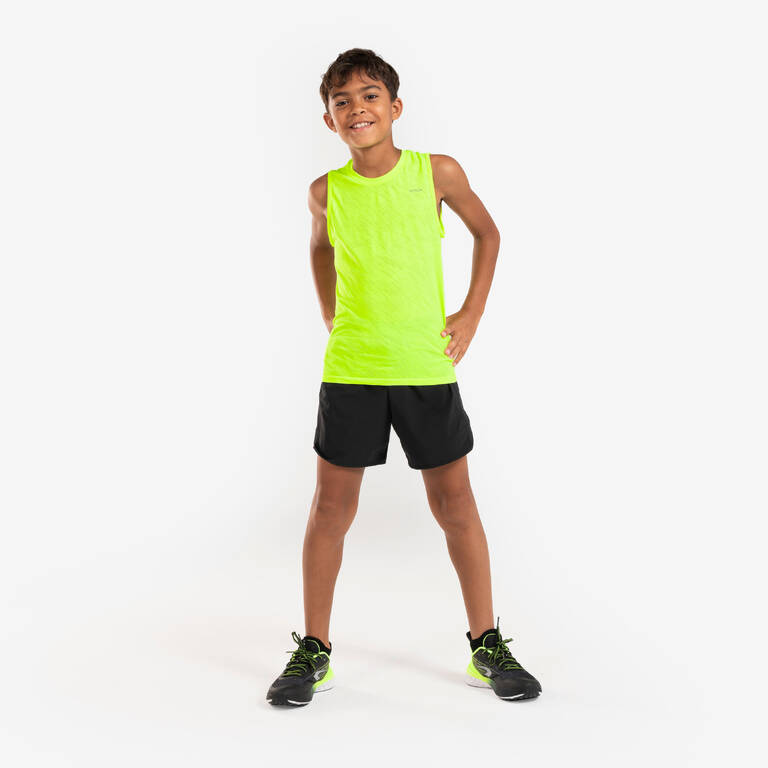 Kid's KIPRUN DRY+ 900 running shorts - black and neon yellow